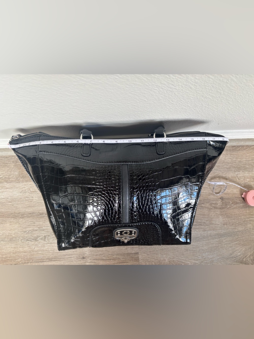 Guess Black Croc-Embossed Patent Tote - Picture 7 of 13